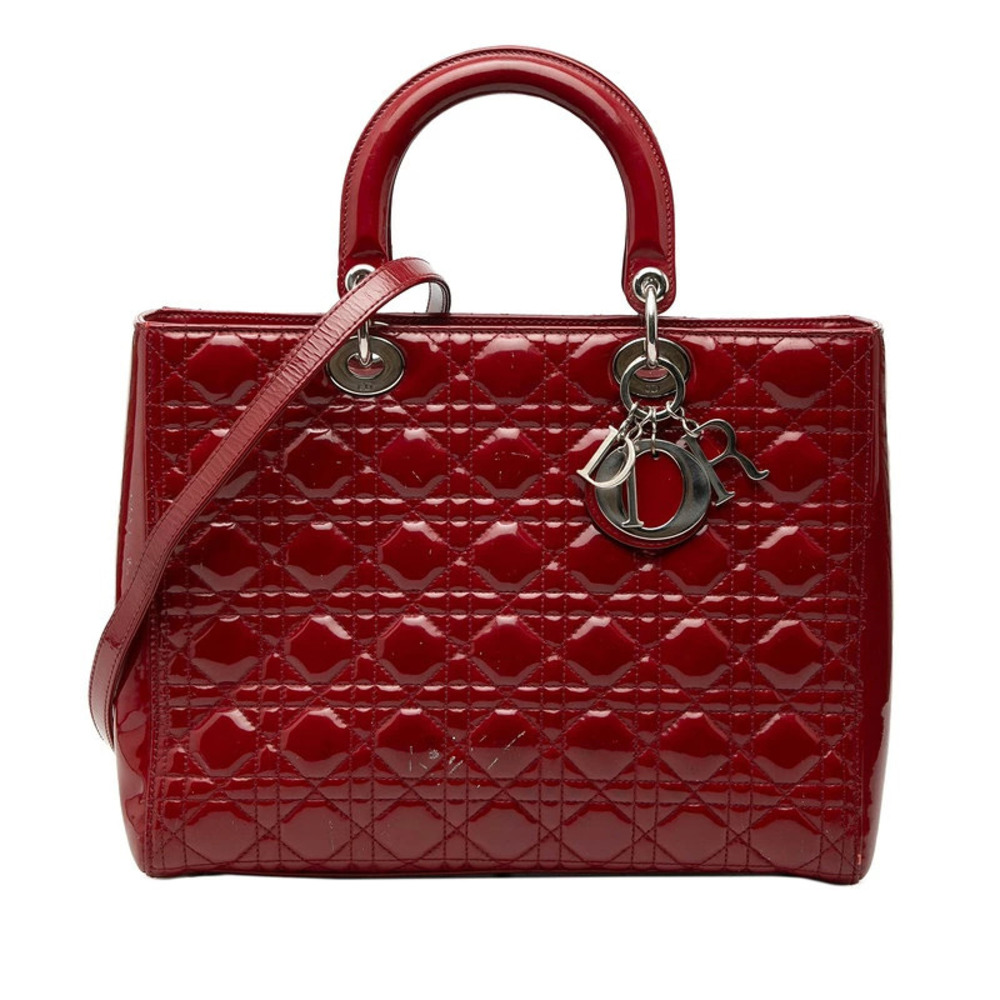 Dior Cannage Lady Handbag Shoulder Bag Red Enamel